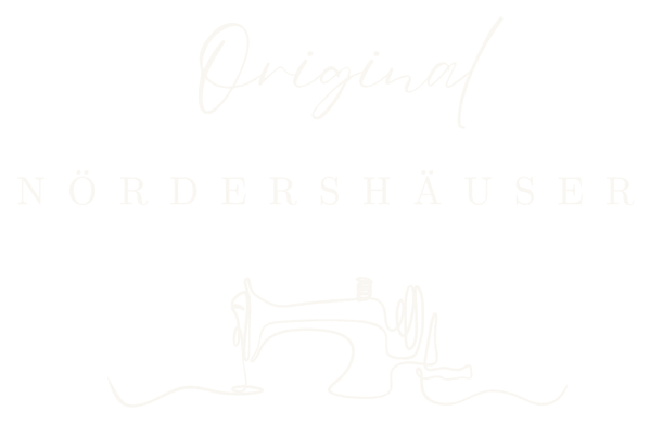 Original Nördershäuser — Logo mit Nähmaschine in Linienzeichnung
